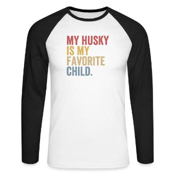 Mein Husky ist mein Lieblingskind - Unisex Baseballshirt langarm - Weiß/Schwarz - Vorne - Nik (191cm)