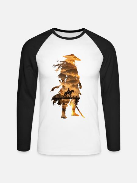 Samurai - Unisex Baseballshirt langarm - Weiß/Schwarz