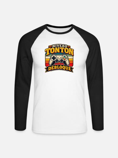 Onkel-Level freigeschaltetes Gamer-Geschenk für Onkel - Unisex Baseballshirt langarm - Weiß/Schwarz
