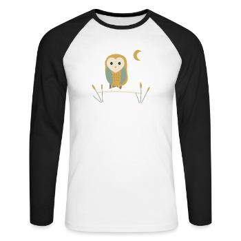 Schleiereule über Wiesengras - Unisex Baseballshirt langarm - Weiß/Schwarz - Vorne - Nik (191cm)