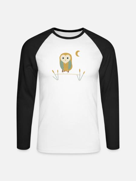 Schleiereule über Wiesengras - Unisex Baseballshirt langarm - Weiß/Schwarz