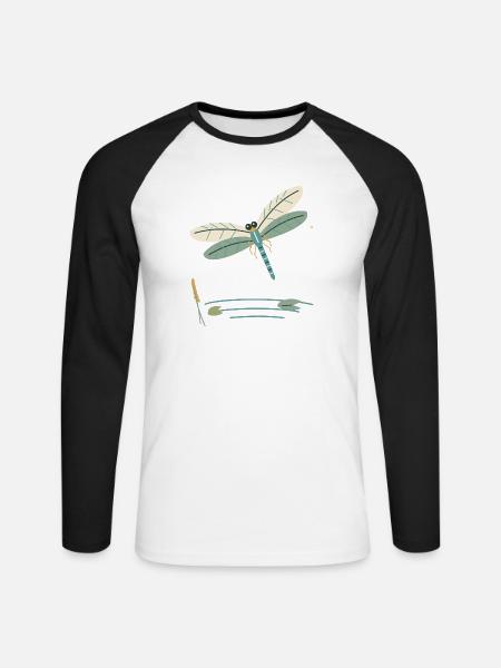 Libelle über einem Gartenteich - Unisex Baseballshirt langarm - Weiß/Schwarz