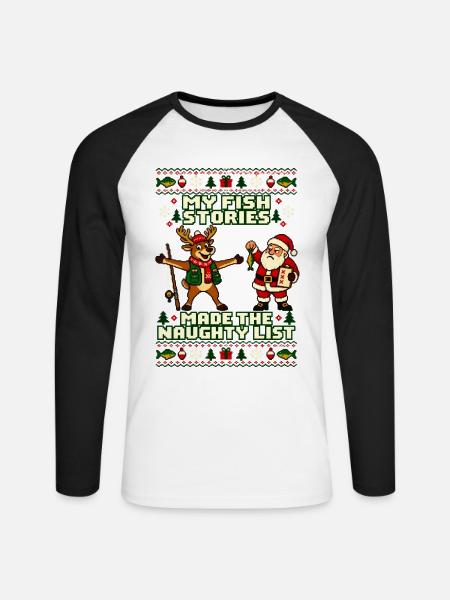 Weihnachten Angler Rentier Humor - Unisex Baseballshirt langarm - Weiß/Schwarz