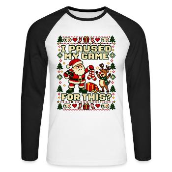 Weihnachten Gamer Weihnachtsmann - Unisex Baseballshirt langarm - Weiß/Schwarz - Vorne - Nik (191cm)