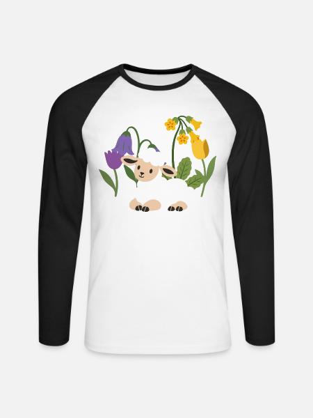 Lamm Blumen Kinder Geschenkidee - Unisex Baseballshirt langarm - Weiß/Schwarz
