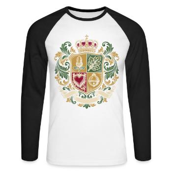 Schafkopf Wappen Deutsches Blatt Kartenspiel - Unisex Baseballshirt langarm - Weiß/Schwarz - Vorne - Nik (191cm)