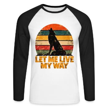 Wolf – Let Me Live My Way – Vintage-Retro - Unisex Baseballshirt langarm - Weiß/Schwarz - Vorne - Nik (191cm)