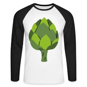 Artischocke Gemüsemotiv Illustration Geschenkidee - Unisex Baseballshirt langarm - Weiß/Schwarz - Vorne - Nik (191cm)