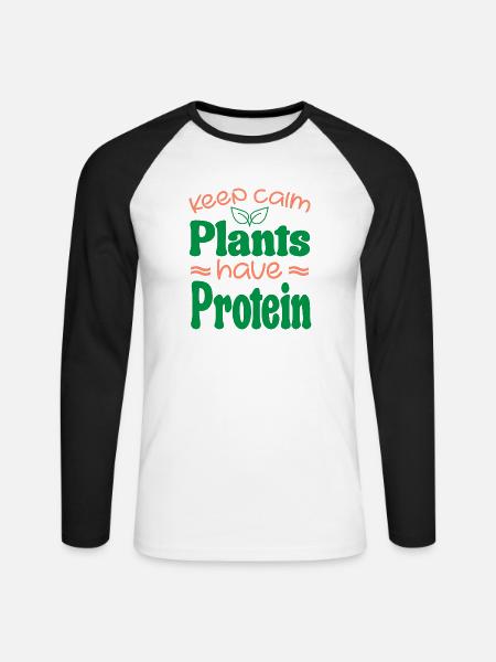 Keep Calm Pflanzen haben Protein - Unisex Baseballshirt langarm - Weiß/Schwarz