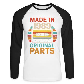 1989 Geburtstag Original 80er 90er Kassettenband Retro - Unisex Baseballshirt langarm - Weiß/Schwarz - Vorne - Nik (191cm)