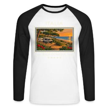 Italien Baia Domizia Camping Vintage Reisemarke - Unisex Baseballshirt langarm - Weiß/Schwarz - Vorne - Nik (191cm)