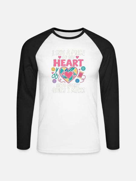 Ich nähe ein gestepptes Herz - Unisex Baseballshirt langarm - Weiß/Schwarz