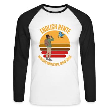 Endlich Rente Vogelbeobachtung Retro - Unisex Baseballshirt langarm - Weiß/Schwarz - Vorne - Nik (191cm)