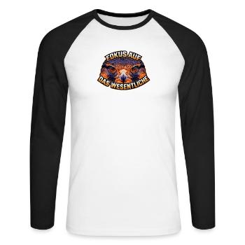 Fokus Auf Das Wesentliche falke - Unisex Baseballshirt langarm - Weiß/Schwarz - Vorne - Nik (191cm)