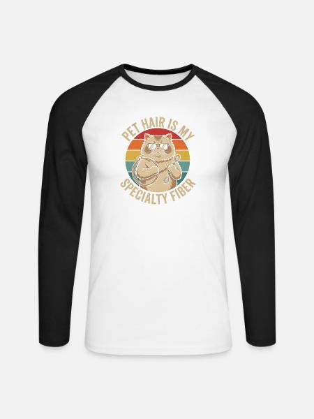 Haustierhaar-Spezialfaser-Lustige Katze - Unisex Baseballshirt langarm - Weiß/Schwarz