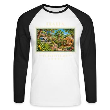 Italien Portoferraio Camping Vintage Reisemarke - Unisex Baseballshirt langarm - Weiß/Schwarz - Vorne - Nik (191cm)
