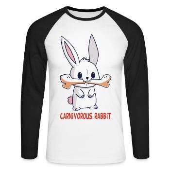 Das fleischfressende Kaninchen - Unisex Baseballshirt langarm - Weiß/Schwarz - Vorne - Nik (191cm)