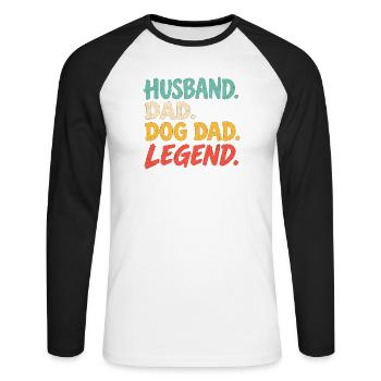 Hundepapa-Geschenk für stolze Hundeliebhaber - Unisex Baseballshirt langarm - Weiß/Schwarz - Vorne - Nik (191cm)