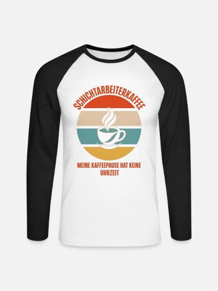 Schichtarbeiterkaffee Retro Spruch - Unisex Baseballshirt langarm - Weiß/Schwarz