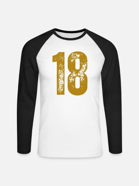 18 - Unisex Baseballshirt langarm - Weiß/Schwarz