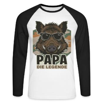 Papa die Legende Wildschwein - Unisex Baseballshirt langarm - Weiß/Schwarz - Vorne - Nik (191cm)