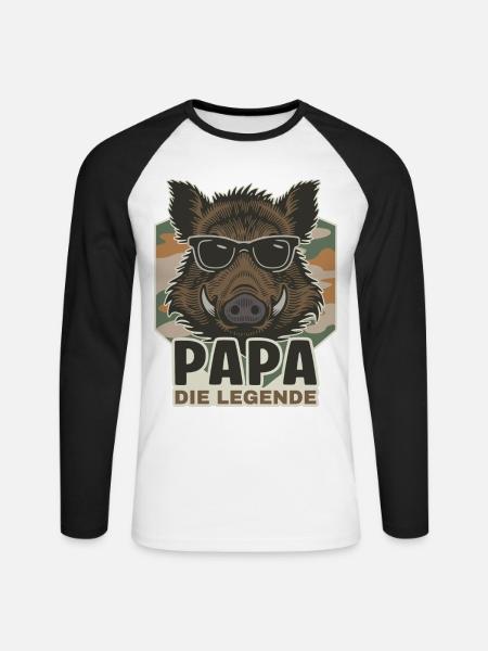 Papa die Legende Wildschwein - Unisex Baseballshirt langarm - Weiß/Schwarz