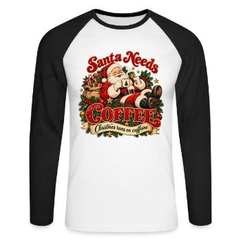 Santa Needs Coffee – Christmas Runs on Caffeine - Unisex Baseballshirt langarm - Weiß/Schwarz - Vorne - Nik (191cm)