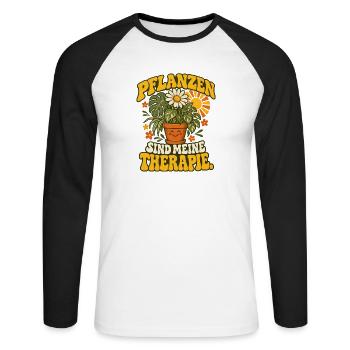 Pflanzen Therapie Gartenspruch - Unisex Baseballshirt langarm - Weiß/Schwarz - Vorne - Nik (191cm)