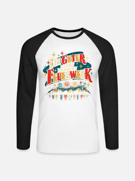 Ein guter Start braucht Feuerwerk - Unisex Baseballshirt langarm - Weiß/Schwarz