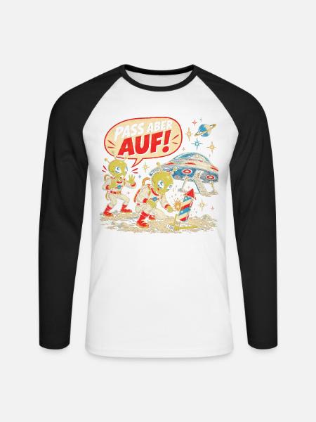 Pass aber auf – Alien Feuerwerk - Unisex Baseballshirt langarm - Weiß/Schwarz
