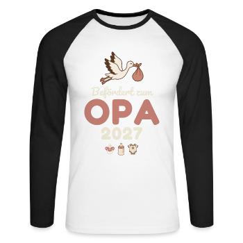 Befördert zum Opa 2027 – Storch - Unisex Baseballshirt langarm - Weiß/Schwarz - Vorne - Nik (191cm)