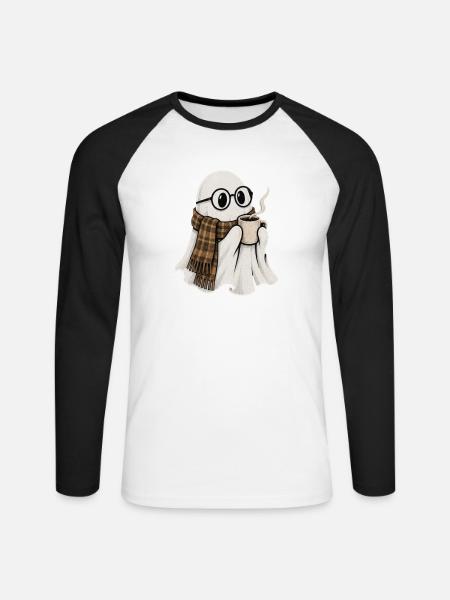 Kaffeegeist mit Brille und Schal - Unisex Baseballshirt langarm - Weiß/Schwarz