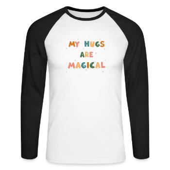 Meine Umarmungen sind magisch - Unisex Baseballshirt langarm - Weiß/Schwarz - Vorne - Nik (191cm)