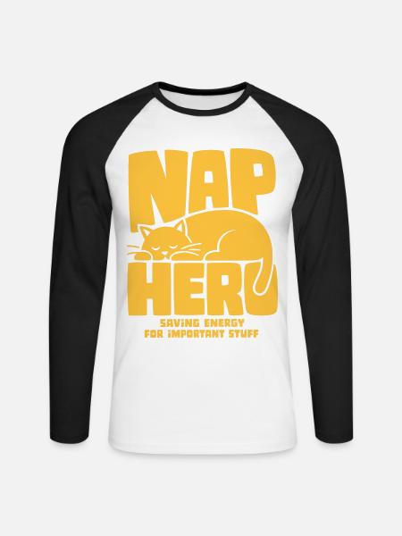 Schlafende Katze – Nap Hero - Unisex Baseballshirt langarm - Weiß/Schwarz
