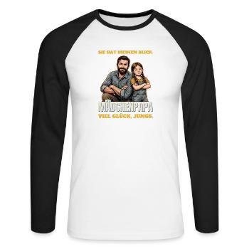 Mädchenpapa: Sie hat meinen Blick - Unisex Baseballshirt langarm - Weiß/Schwarz - Vorne - Nik (191cm)