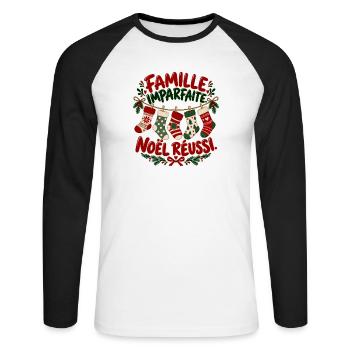 Unvollkommene Familie, erfolgreiches Weihnachten - Unisex Baseballshirt langarm - Weiß/Schwarz - Vorne - Nik (191cm)