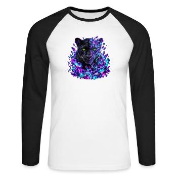 Schwarzer Panther mit grünen Augen und violetten Kristallen - Unisex Baseballshirt langarm - Weiß/Schwarz - Vorne - Nik (191cm)