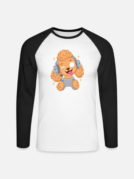 Gaming-Pudel mit Headset - Unisex Baseballshirt langarm - Weiß/Schwarz