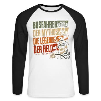 Busfahrer Mythos Legende Held - Unisex Baseballshirt langarm - Weiß/Schwarz - Vorne - Nik (191cm)
