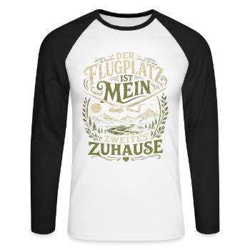 Segelflug: Flugplatz mein Zuhause - Unisex Baseballshirt langarm - Weiß/Schwarz - Vorne - Nik (191cm)