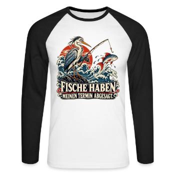 Angeln ohne Zusage - Unisex Baseballshirt langarm - Weiß/Schwarz - Vorne - Nik (191cm)