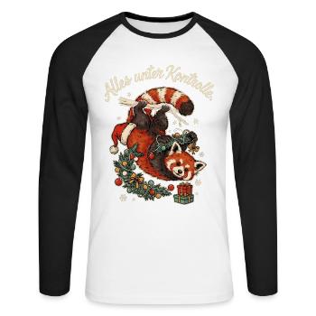 Roter Panda mit Nikolausmütze Weihnachtschaos - Unisex Baseballshirt langarm - Weiß/Schwarz - Vorne - Nik (191cm)