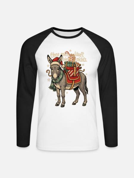 Weihnachtsesel mit Nikolausmütze - Unisex Baseballshirt langarm - Weiß/Schwarz