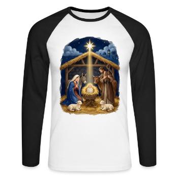 Krippenstern der Heiligen Nacht Weihnachten Jesus - Unisex Baseballshirt langarm - Weiß/Schwarz - Vorne - Nik (191cm)
