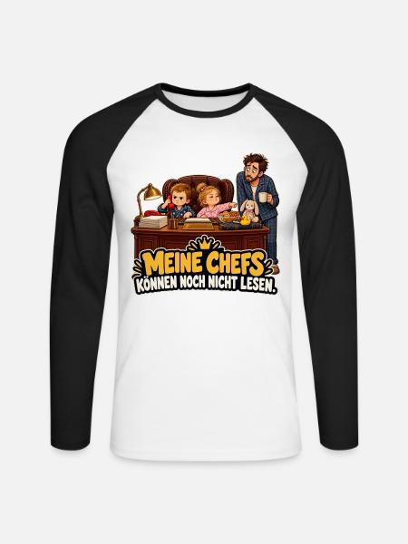 Kleine Chefs ohne Lesekenntnisse - Unisex Baseballshirt langarm - Weiß/Schwarz