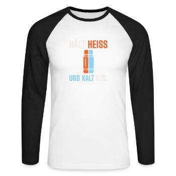 Hält heiß und kalt aus. Sauna & Eisbaden lustig - Unisex Baseballshirt langarm - Weiß/Schwarz - Vorne - Nik (191cm)