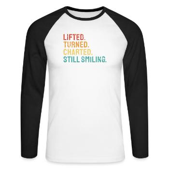 Gehoben wurde zu Charted Immer noch lächelnder CNA - Unisex Baseballshirt langarm - Weiß/Schwarz - Vorne - Nik (191cm)