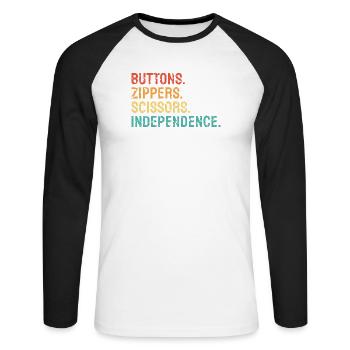Knöpfe Reißverschlüsse Schere Unabhängigkeit OT - Unisex Baseballshirt langarm - Weiß/Schwarz - Vorne - Nik (191cm)