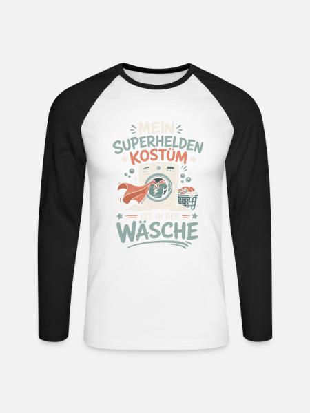 Superhelden Kostüm in der Wäsche - Unisex Baseballshirt langarm - Weiß/Schwarz