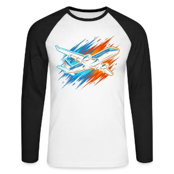 Flugzeug Modellflugzeug Herren Kinder Jungen Pilot - Unisex Baseballshirt langarm - Weiß/Schwarz - Vorne - Nik (191cm)